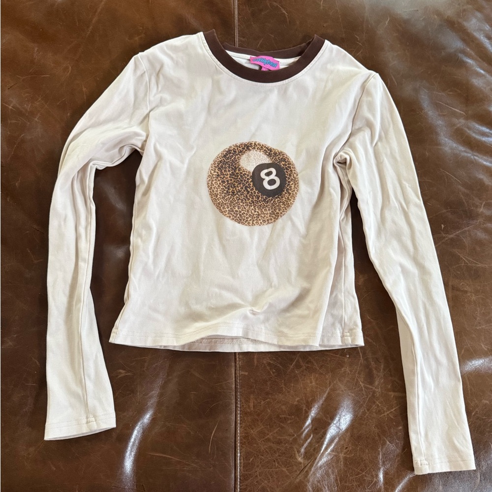 Edikted Cream and Brown long Sleeve Sleeve Shirt with 8 Ball Design Small
